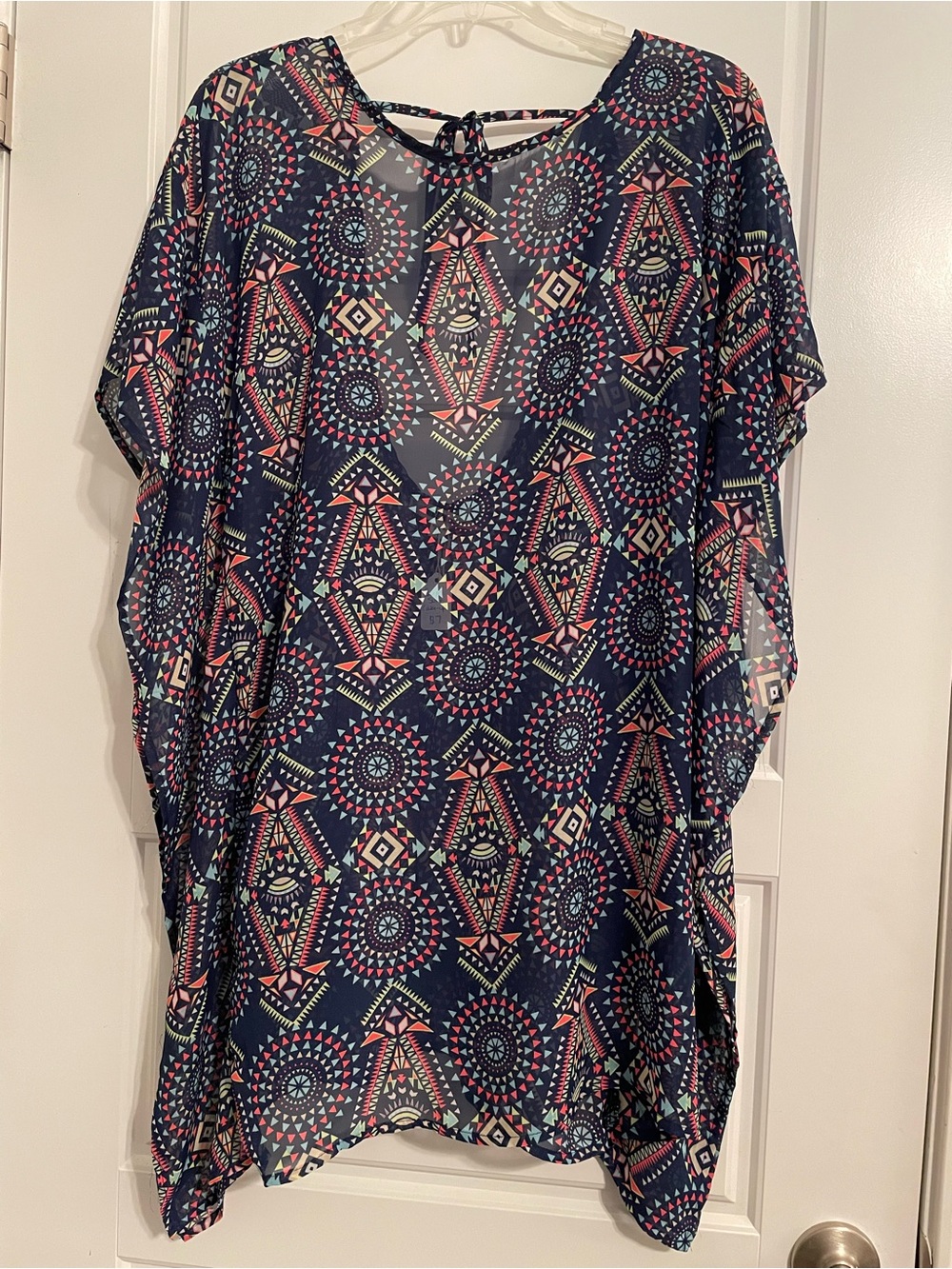 Navy Geometric Swimsuit Coverup w/open back
